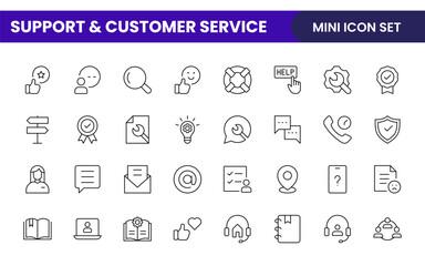 Support and customer service outline style modern icons set. Customer Feedback, Response, experience, helpline and technical support icon illustration
