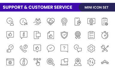 Support and customer service outline style modern icons set. Customer Feedback, Response, experience, helpline and technical support icon illustration