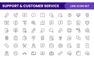 Support and customer service outline style modern icons set. Customer Feedback, Response, experience, helpline and technical support icon illustration