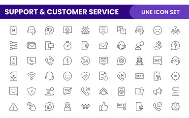 Support and customer service outline style modern icons set. Customer Feedback, Response, experience, helpline and technical support icon illustration