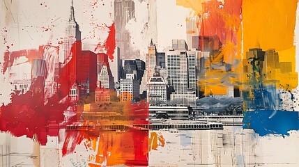 Abstract Cityscape with Bold Colors.