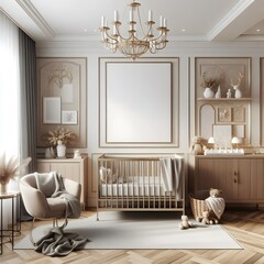 Elegant Nursery Interior with Crib, Plush Toys and Decorative Details