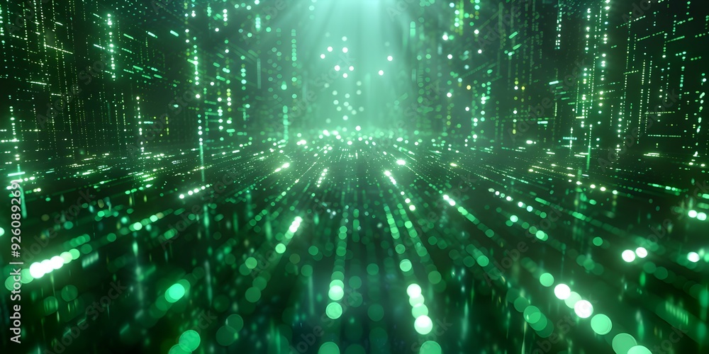 Poster futuristic neon matrix with flowing green codes for cyber inspired technology and software product c