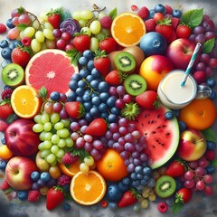 A Colorful Abundance of Fresh Fruits and Berries
