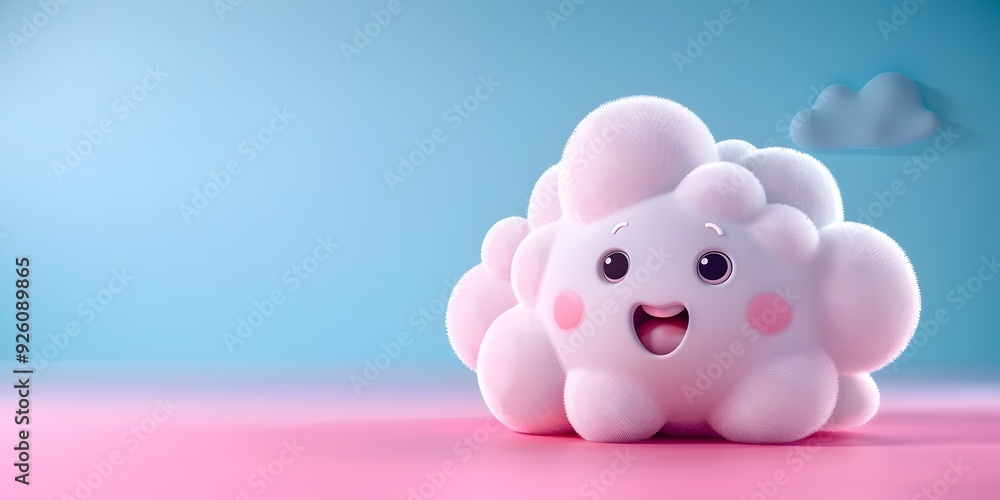 Poster cheerful cloud character explaining cloud computing and storage in playful digital