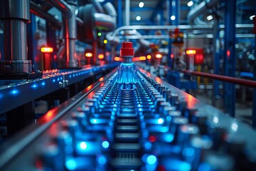 Obraz premium Industrial Manufacturing Robots working in a Factory Assembly Line, Generative Ai