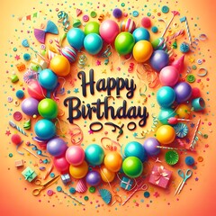 Colorful Balloons and Confetti Happy Birthday Celebration