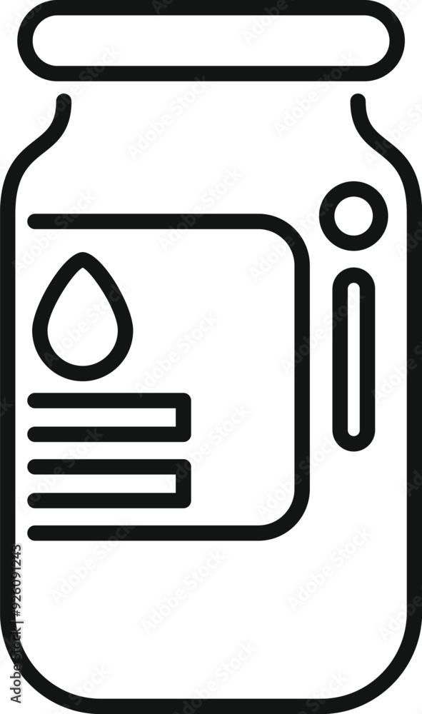 Poster line drawing of an ink bottle with a label showing the ink level, ideal for representing concepts re