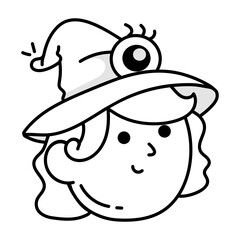 Hand drawn icon of witch with hat 

