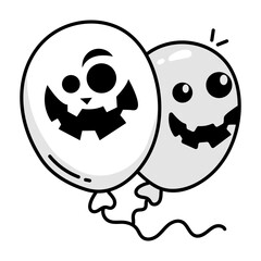 Halloween balloons with creepy smiles, doodle icon 

