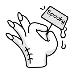 A sketchy icon of spooky hand holding placard 

