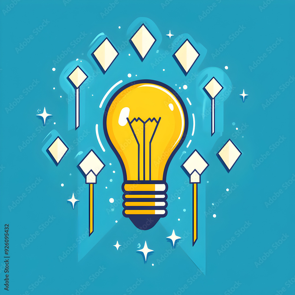 Poster light bulb surrounded by upward arrows, idea-driven growth and progress