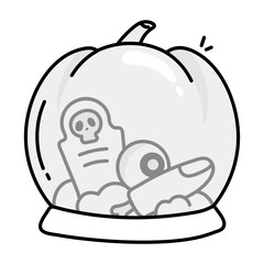 Grave inside halloween globe, doodle icon 

