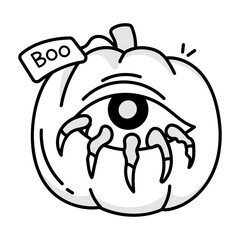 Witch watching behind halloween door doodle icon 

