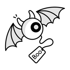 Halloween eye with wings, hand drawn icon 

