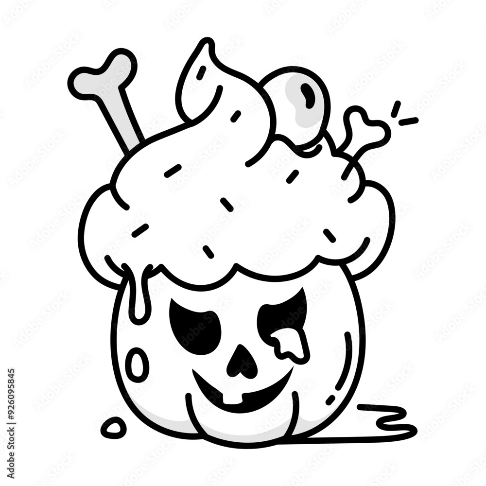 Poster halloween dessert icon in doodle style