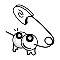 Doodle style icon of safety pin with dead eyeballs 

