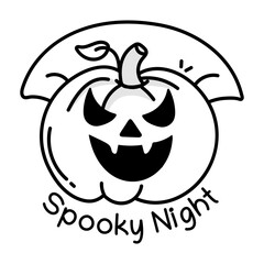 A sketchy icon of pumpkin creepy laugh 

