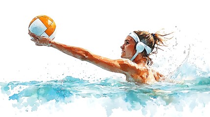 Watercolor Illustration of a Water Polo Player Throwing the Ball.