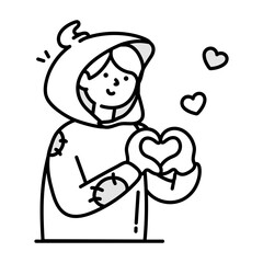 A character making heart, doodle style icon 

