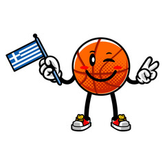 Basketball Mascot Character Holding Greece Flag