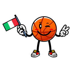 Basketball Mascot Character Holding Italy Flag