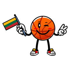 Basketball Mascot Character Holding Lithuania Flag