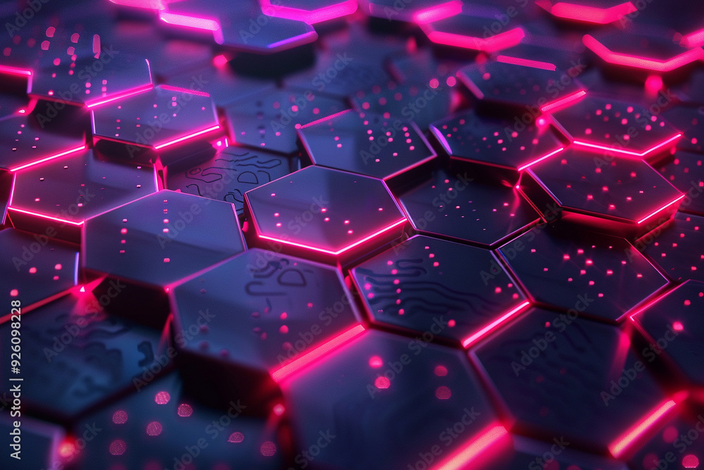 Poster abstract hexagon pattern with neon lights