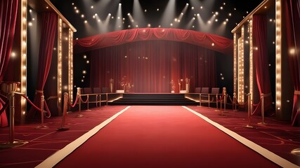 a red carpet and spotlighted awards show stage