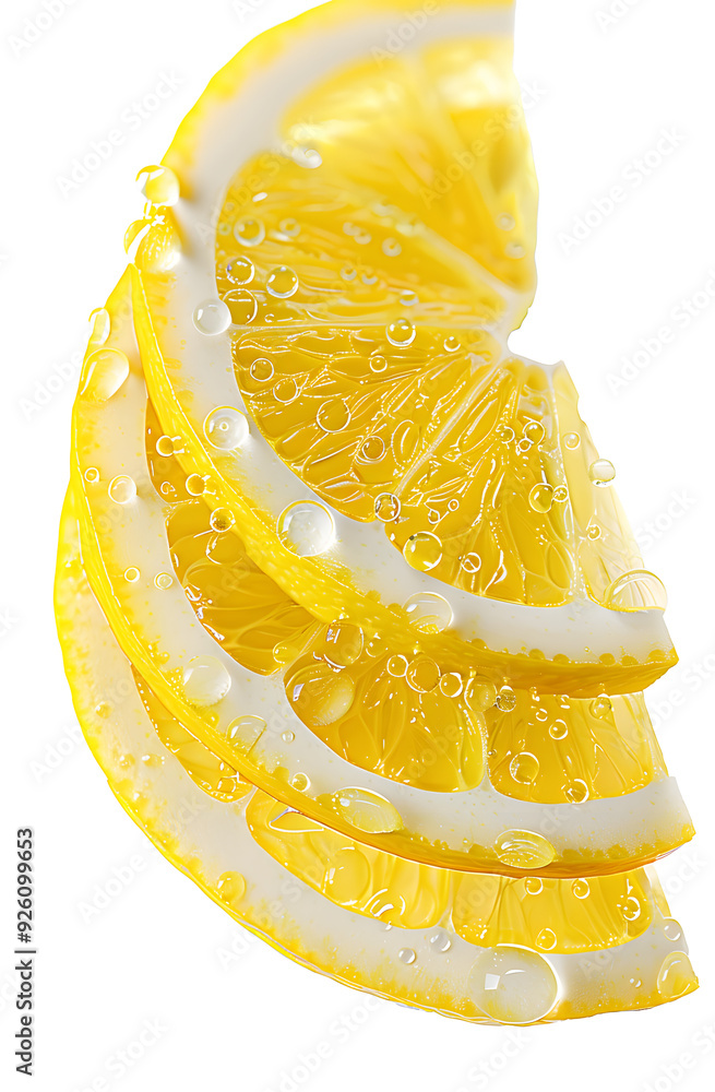 Poster sliced lemon citrus fruit with water drops isolated on transparent background. full depth of field.