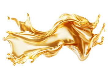 Dynamic splash of golden liquid, isolated on transparent background. Shiny, luxurious fluid wave in motion, perfect for creative design projects.
