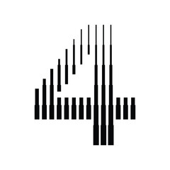 Number 4 with Abstract Line Pattern Isolated On White Background