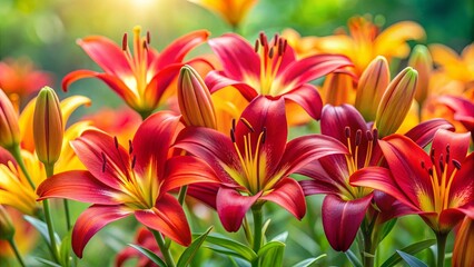 Red and yellow lily in full bloom, lily, flower, red, yellow, vibrant, colorful, petals, floral, nature, garden, plant