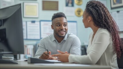 Obraz premium Two colleagues discussing