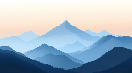 a minimalist mountain range with simple, layered shapes and soft gradients