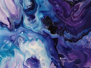 Fototapeta premium Mystic Waves: Abstract Blues and Purples Fluid Art Wallpaper