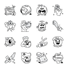 Set of 16 Creepy Doodle Icons  

