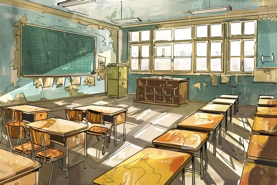 salle de classe vide &agrave; la rentr&eacute;e scolaire, dessin, ia g&eacute;n&eacute;rative