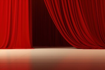 Fototapeta premium Red carpet with red carpet and red curtains stage architecture backgrounds.