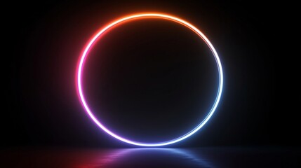 Vibrant Neon Circle in Darkness with Reflective Surface