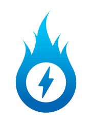 Lightning symbol in blue gradient. Flame and lightning symbol concept