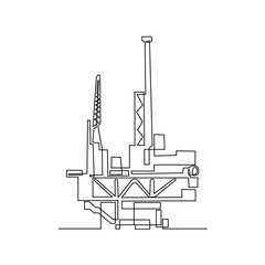 One continuous line drawing of Offshore platform vector illustration. Offshore platforms are large structures used in the oil and gas industry to extract petroleum resources from beneath the ocean .