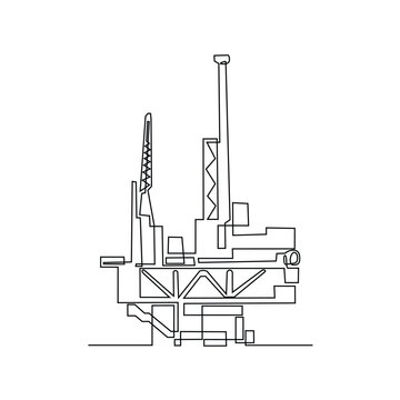 recommend clip art: One continuous line drawing of Offshore platform vector illustration. Offshore platforms are large structures used in the oil and gas industry to extract petroleum resources from beneath the ocean .