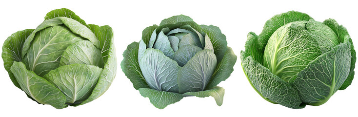 Fototapeta premium Cabbage heads set isolated on transparent background