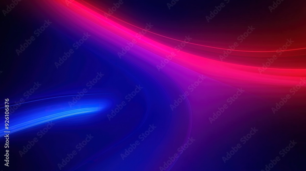 Poster abstract digital art of flowing neon blue and pink lights on a dark background, creating a vibrant a