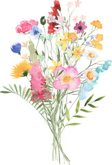 Wildflowers bouqueta watercolor flowers clipart Transparent Png