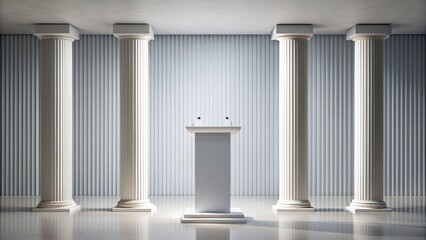 Obraz premium Classic interior space with podium and columns rendered in minimalist style, interior design, rendering, classic
