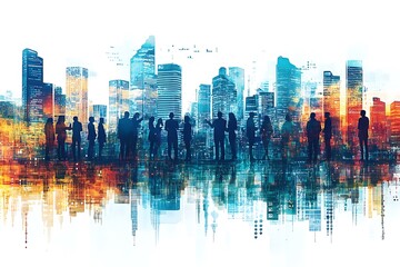 Fototapeta premium Silhouettes of People in a Cityscape.