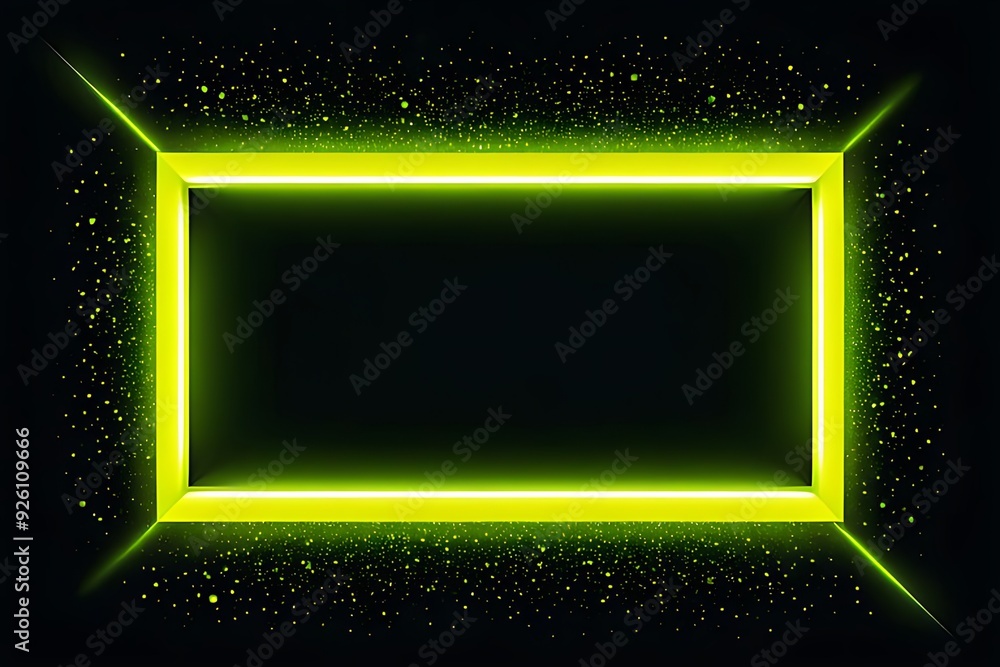 Aufkleber a yellow neon frame with a black background. the frame is lit up and has a glowing effect. the frame