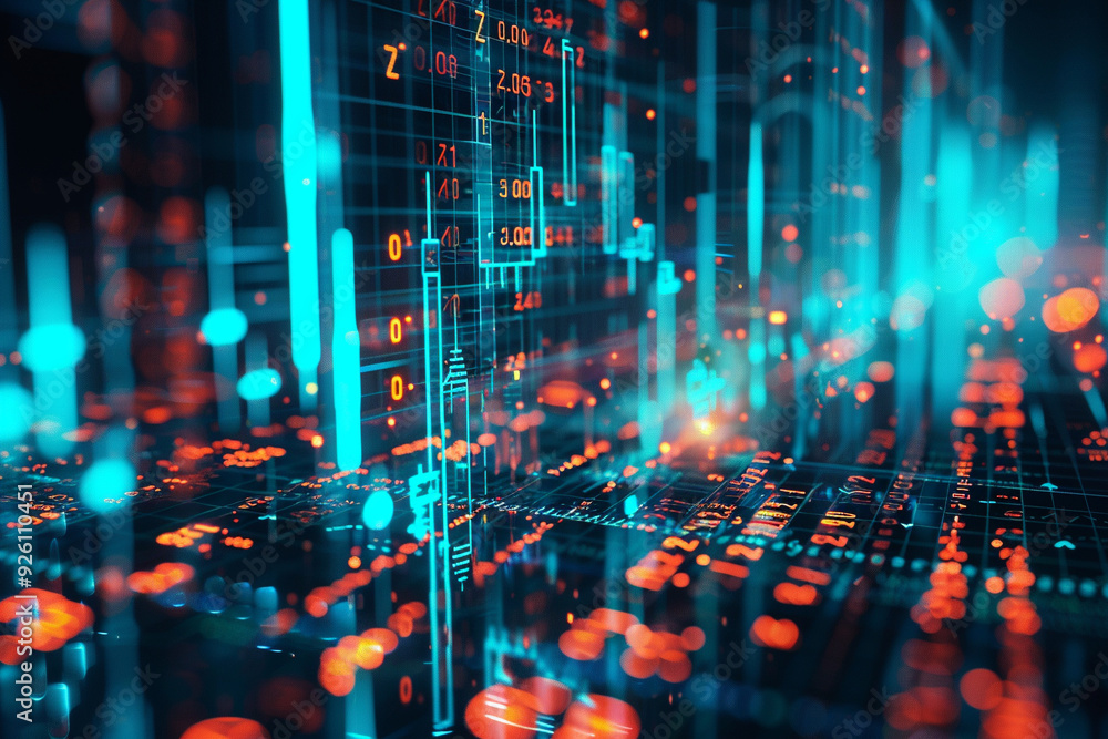 Poster abstract data visualization with blue and orange lines